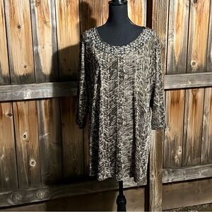 Citiknits effortless style top tunic beading slinky black tan 1X FIRM on PRICE
